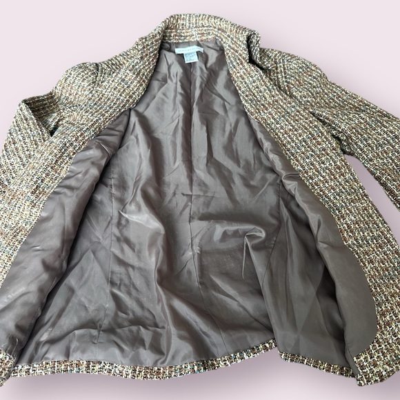Women’s Vintage Newport News Brown Blue Tweed Faux Button Front Blazer Size 10 - Picture 8 of 12